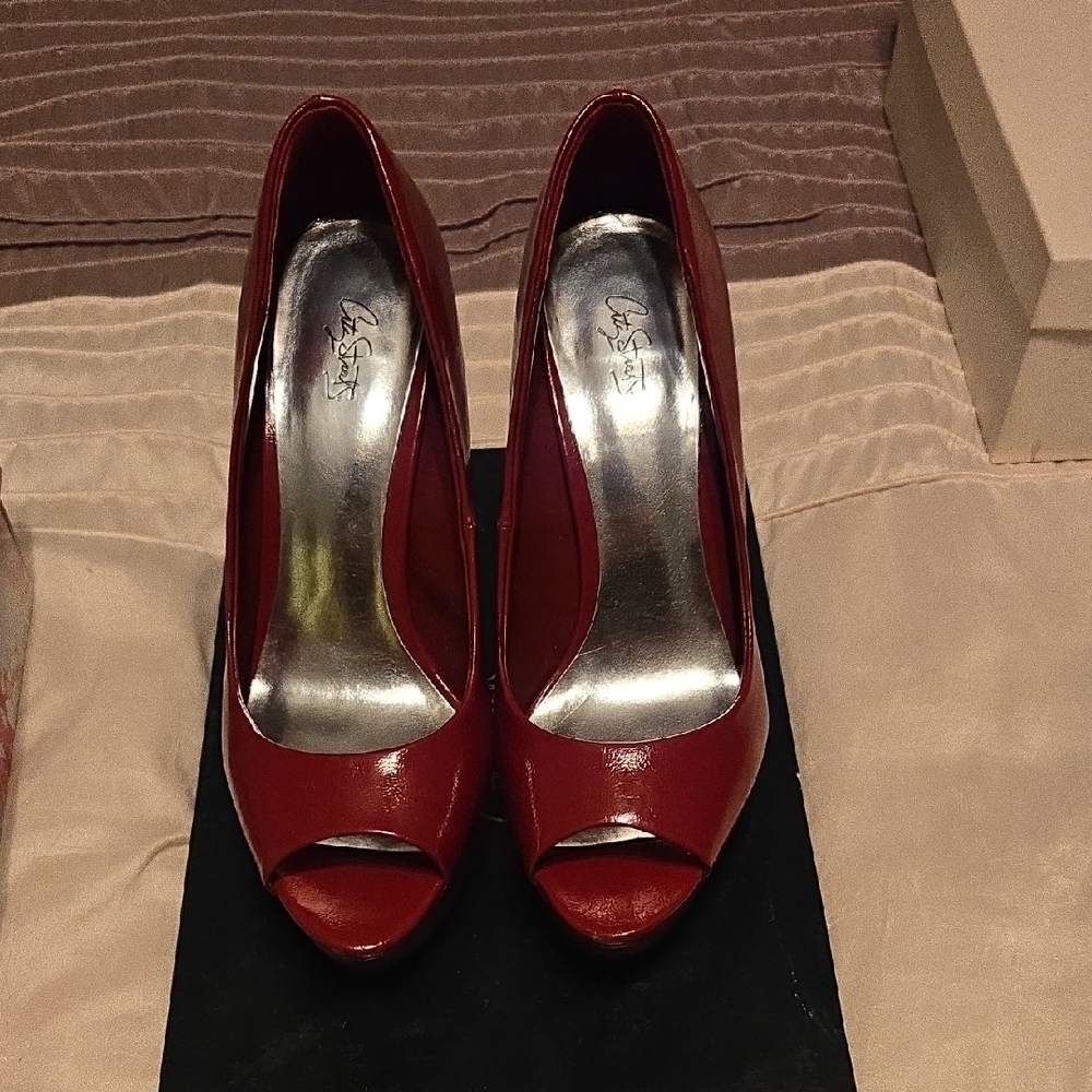 City Streets Red Peep-Toe Heels